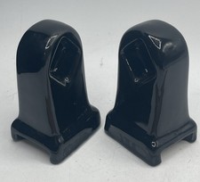 VTG Porcelain Bathroom Black Shine Towel Holder Wall Mount Restorative NOS