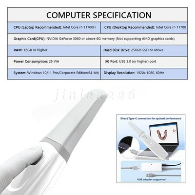 Dental Intra-oral Scanner 3D Real-time Display Software Scanning USB cable