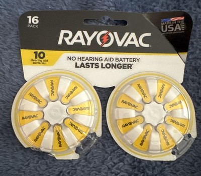 Rayovac Hearing Aid Batteries Size 10 Yellow Long Lasting 16 Pack Expired 01/22