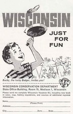 1958 Wisconsin: Bucky, the Lucky Badger Vintage Print Ad
