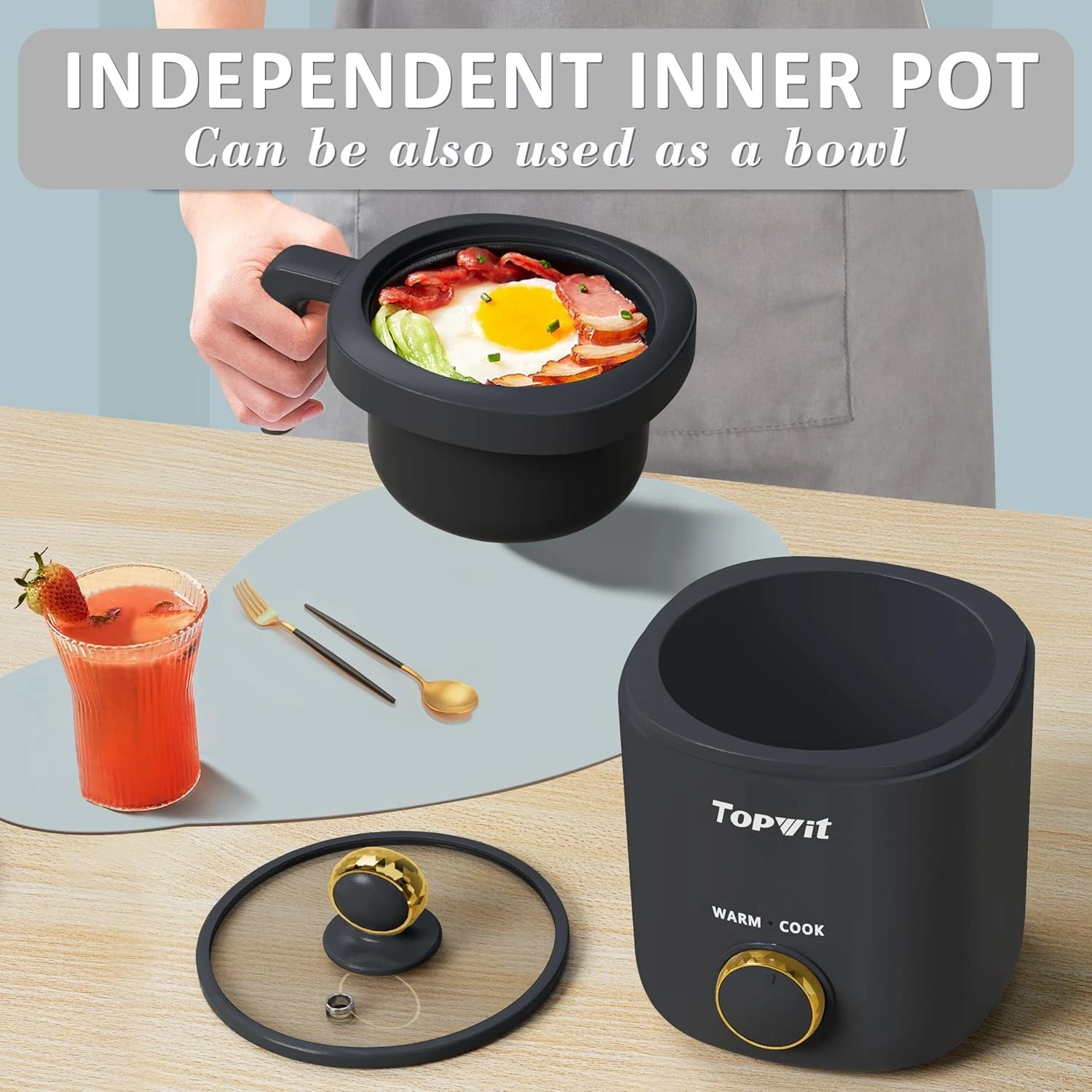 Mini Rice Cooker 2 Cups Uncooked 1.2L Portable Rice Maker with Non-Stick Coating