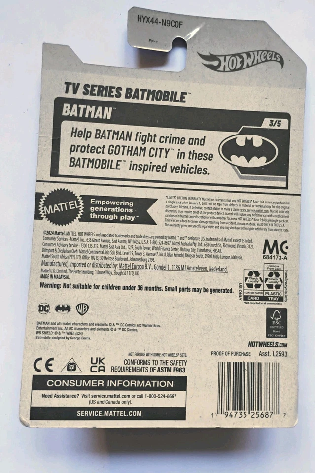 Batimóvil Mattel 2024 Hot Wheels DC Batman Serie Clásica 3/5 Nuevo en Paquete Foto 3 de 3