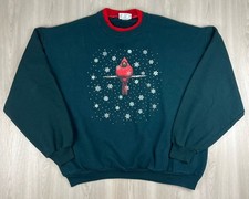 Vintage 90s Morning Sun Cardinal Songbird Green Winter Crewneck Sweatshirt Large