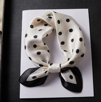 100% mulberry silk square scarf women's off white polka dot printed scarf  20''