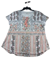 Style and Co Tunic Blouse Womens size Small White Pink Floral Peasant NWOT