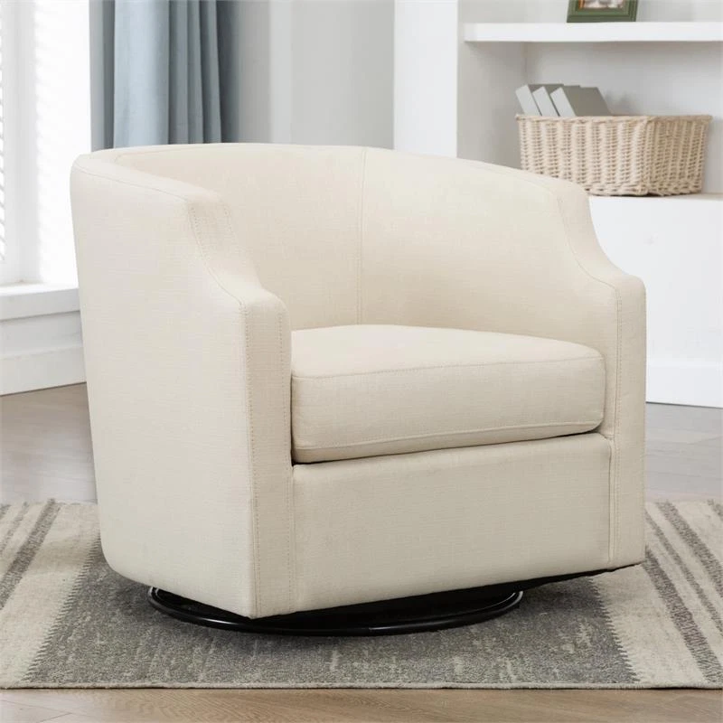 Infinity White Linen Fabric Upholstered Modern Swivel and Rocker