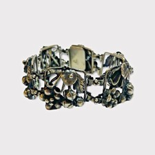 Hobe Sterling 925 Silver Flower Square Link Bracelet 7.5 in - 1.65