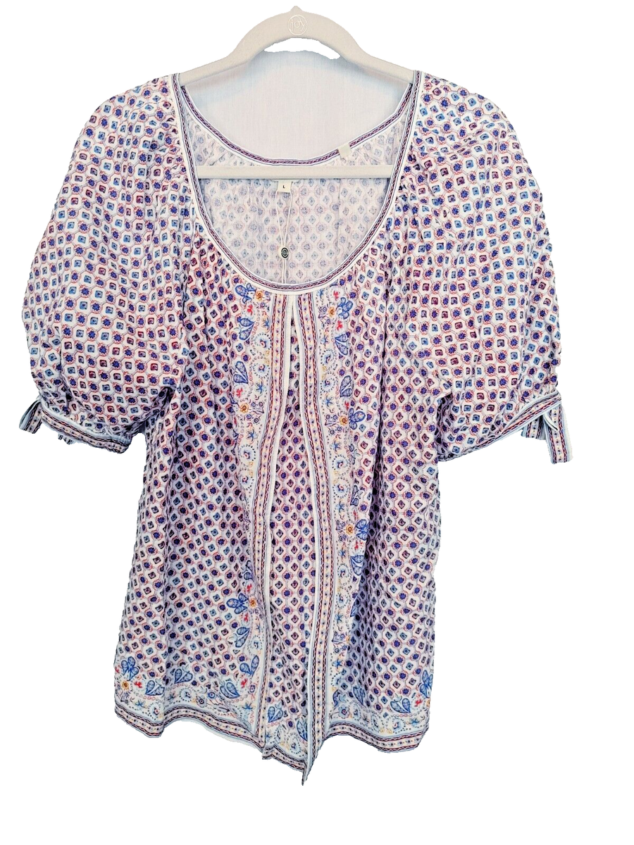 Max Studio London Top Round Neck Raglan Short Slv w Tie Ends Blue
