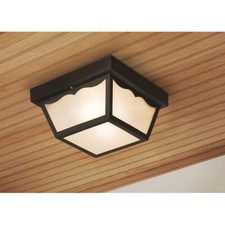 Indoor Outdoor Porch Patio Flush Mount Ceiling Light Fixture Black NO RUST