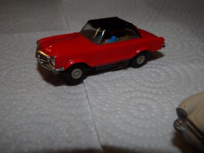 2 X 1960s Faller Germany HO Slot Car Mercedes 230SL Tan & RED
