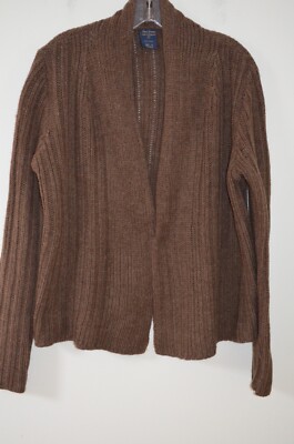 Paul James Brown 100% Wool Long Sleeve Ribbed Open Cardigan Sweater Size S