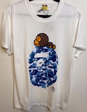 NEW with Tags A Bathing Ape Camo Big Ape Head White Blue Short Sleeve Shirt XL