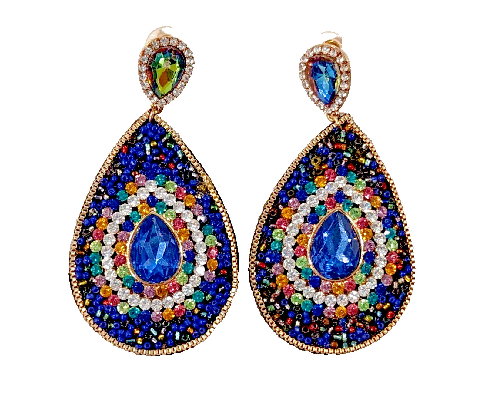 Large Earrings Post Statement Teardrop Faceted Fa… - image 2