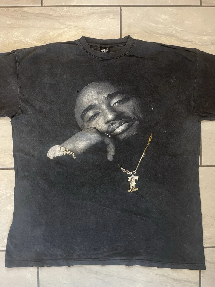 Camiseta De Colección Tupac Shakur Big Face Rap 3XL OG 90s Rara Negra Desteñida Y2K Foto 2 de 4