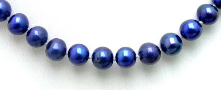 Gargantilhas femininas 7-8mm redondas naturais de água doce azul escuro colar de pérolas 17" - Imagem 3 de 4