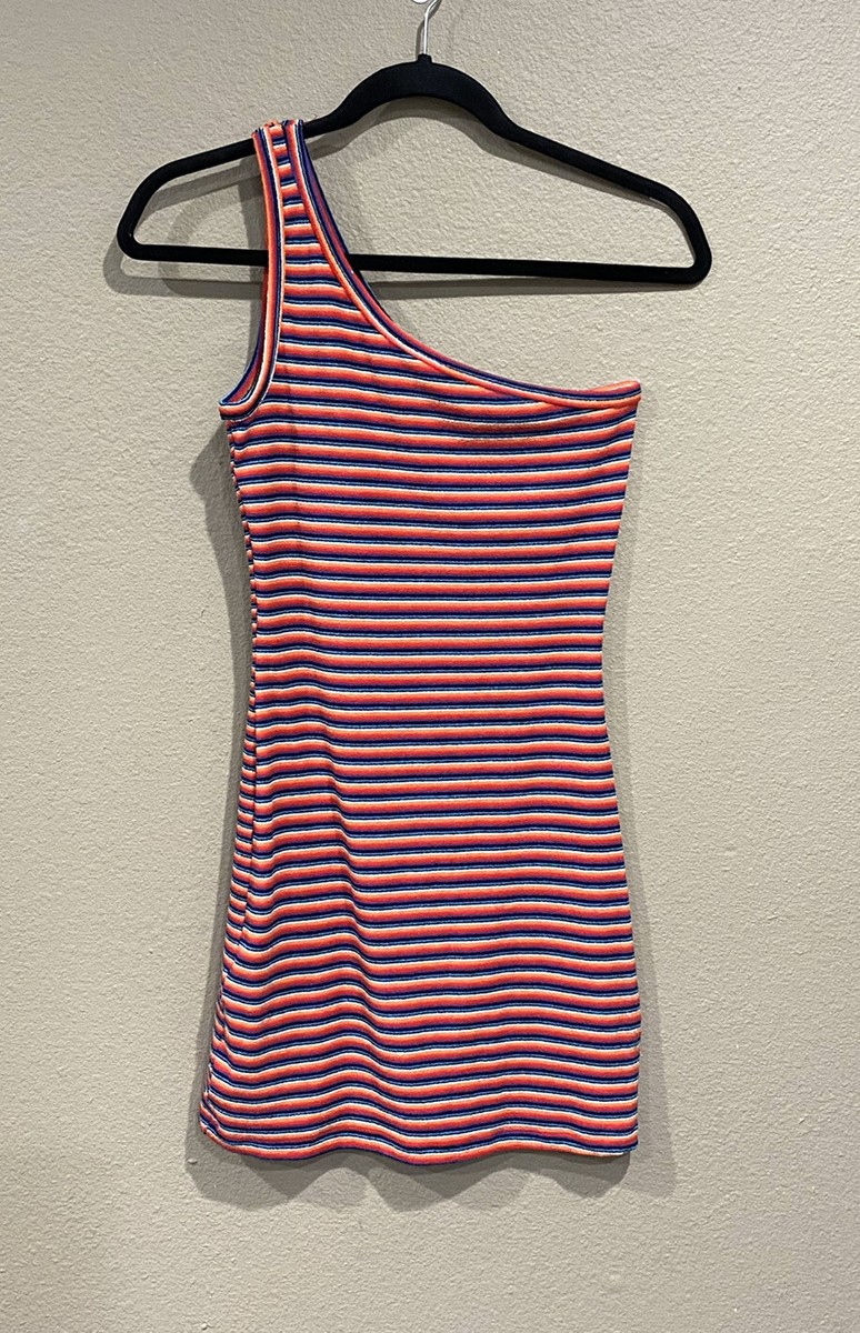 frankies bikinis red stripe dress frankies bikinis Dress one shoulder terry rainbow striped multicolor size  medium