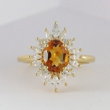 Oval Cut Natural Citrine Yellow Gold Plated On Silver Victorian Engagement Ring