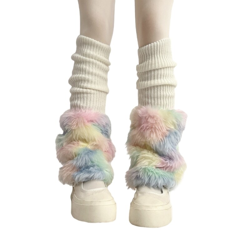 Women s Lolitas Knit Long Socks Faux Furs Leg Warmers Y2K Harajuku Boot Socks