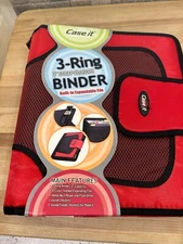 New Case It 3-Ring 2" Zipper Binder W/MP3 Player Holder Red
