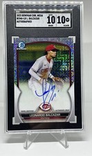 2023 Bowman Chrome LEONARDO BALCAZAR Mojo Mega Auto SGC 10 POP 3 1st Cincy Reds