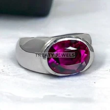Ruby Oval Cut Gemstone With 925 Sterling Silver Ring For Men's #A23