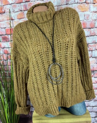 Dicker Grobstrick Pullover Rollkragen Alpaka Wolle Italy BRAUN 36