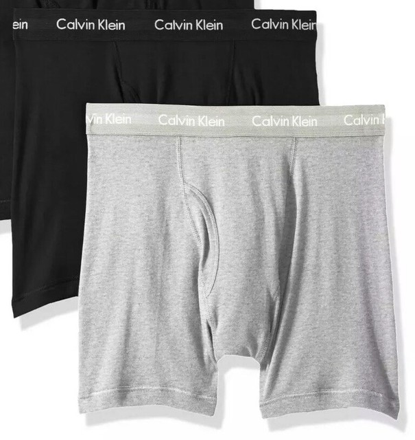Calvin Klein Men's 100 Cotton Boxer Briefs, Black/Heather Grey 2 PAIR
