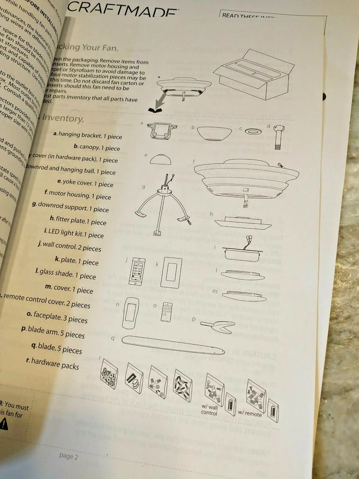 Craftmade VS60-LED Vesta 60" 5 Blade Ceiling Fan Owners Manual Only - Image 3 of 4