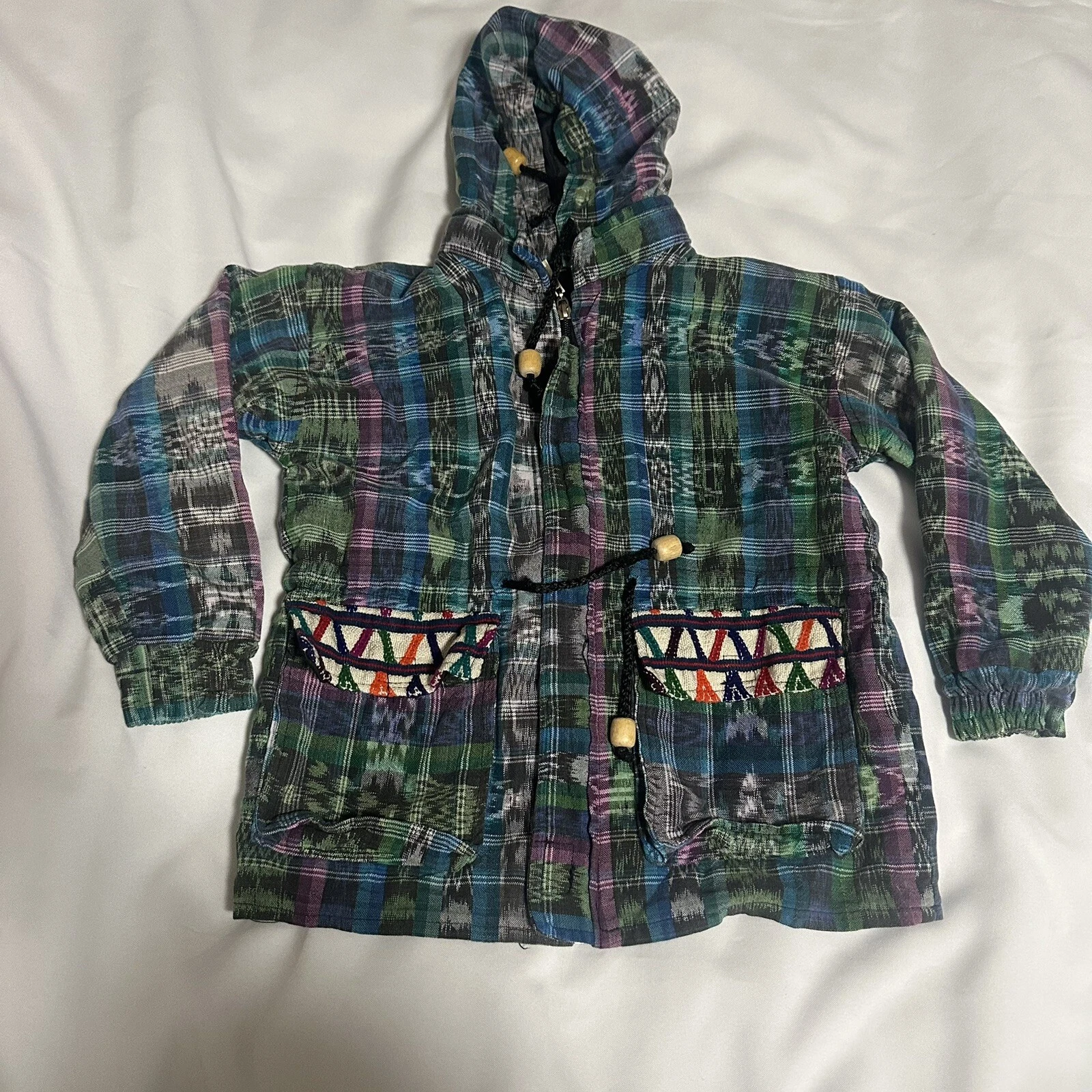 Colorful Children's Jacket Made in Guatemala Full Zip Size 8 hoodie removable
