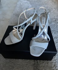 Badgley Mischka Silver Evening Sandals Open Toe Ankle Strap Heels Women's Size 8