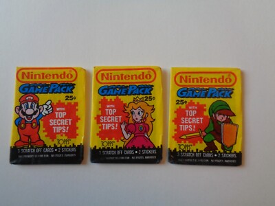 NINTENDO GAME PACKS 3x TRADE CARD SEALED PACKS TOPPS WAX PACK 1989 MARIO ZELDA