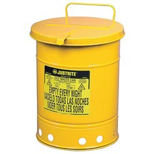 Justrite 09311 Oily Waste Can, 10 Gal, Yellow, Steel, 18 1/4 In Height, Hand