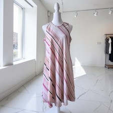 Calvin Klein Sleeveless Day Dress Pink Diagonal Stripe Cream Pink Black Size 8