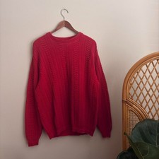 Vintage 1990's Bill Blass Chunky Fit Red Fishermans Knit Pullover Sweater L