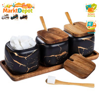 Zuckerdose Set Keramik Marmoroptik Mit Deckel Und LöFfel FüR Kaffeetisch