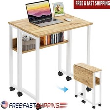 Portable Rolling Desk W/ Locking Wheels Built-In Storage Space Saving Design New