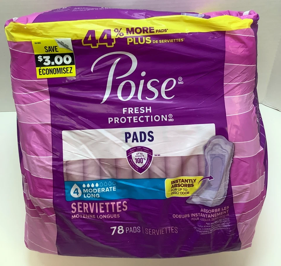 Almohadillas para incontinencia Poise para mujer, #4 largas moderadas, 156 almohadillas, paquetes despeinados Foto 4 de 4