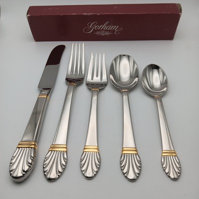 Gorham Golden Adria 5 Piece Place Set Stainless 18/8 Flatware Korea NOS Rare