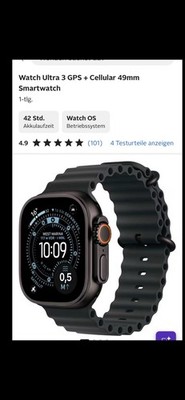 Apple Watch Ultra 3 Titan Schwarz (GPS + Cellular) 49mm (Ocean Armband Schwarz)