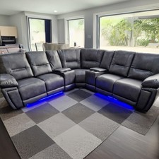 Sara Grey Leather Electric Recliner Corner Sofa L Shape Power LED USB Cupholders