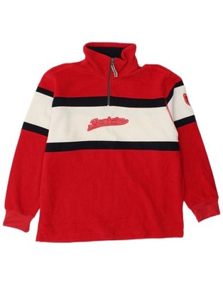 INVICTA Herren Grafik Reißverschluss Ausschnitt Fleece Pullover Small Rot Colourblock ID01