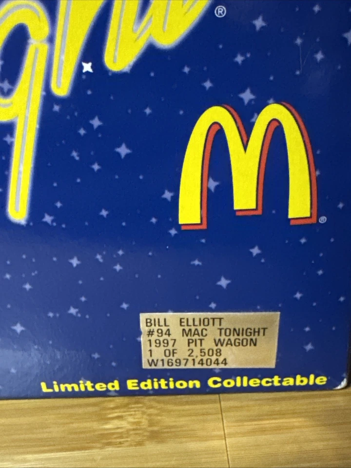 RARE 1997 Bill Elliott #94 McDonald’s Mac Tonight Pit Wagon Bank, Vintage w/ Box - Image 3 of 3