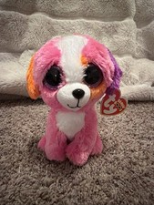 Ty Beanie Boos PRECIOUS the Pink Dog 6 Inch Purple Glitter Eyes Plush Toy