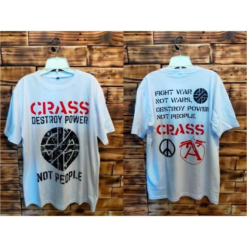 90s USA製 CRASS DESTROY POWER NOT PEOPLE Crass band Destroy Power Not People basic style 2 sided Reprint T