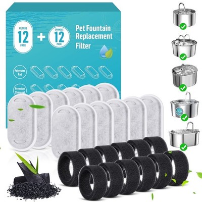 40PCS Cat Water Fountain Filters Replacement Set 20 Carbon 20 Sponge Filters