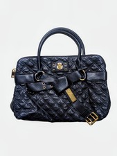 Marc Jacobs C3112045 BRUNA Black Leather Quilted Gold Logo Embellished Tote Bag