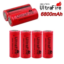 6pcs 26650 Battery UltraFire Rechargeable Flat Top 3.7V Batteries Cell