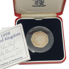 1998 Silver Proof 50p Fifty Pence Coin RM 925 Box Certificate QEII UK EEC 50th