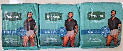 Depend 17 Cnt Fresh Protection Adult Diapers Underwear for Men Large 3 Pack