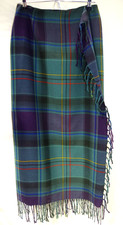 C17 Vintage Ralph Lauren Wrap Fringe Maxi Skirt 10 Tartan Plaid 100 Wool USA